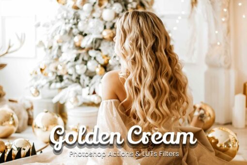 Golden Cream Photoshop Actions & Video LUTs: Transform your photos with vibrant festive enhancements. Perfect for family, holiday, and New Year's Eve. Ideal for professionals and bloggers. Download now!
