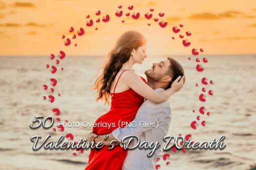 50 high-quality PNG overlays for Romantic Couples, Engagements, Partners, Friends, & wedding photography. Add a touch of Romantic and lovely to your photos with our Valentine’s Day Wreath Overlays.