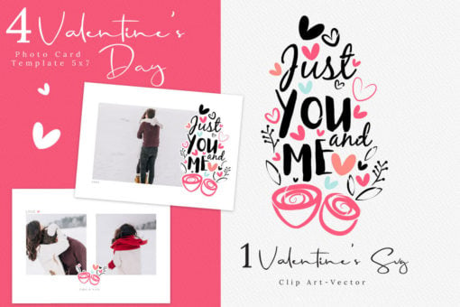 Valentine's Day Photo Card Template, Love Calligraphy SVG
