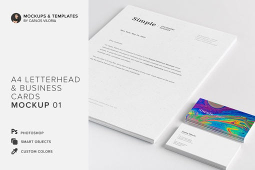 A4 Letterhead and Business Cards Mockup 01