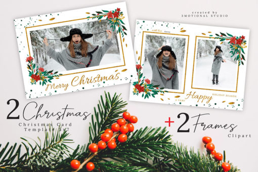 Merry Christmas Card Photoshop Template 5x7